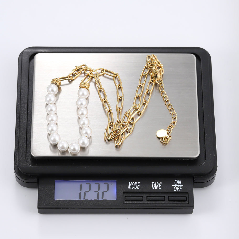 NSS796 STAINLESS STEEL NECKLACE WITH SHELL PEARL AAB CO..