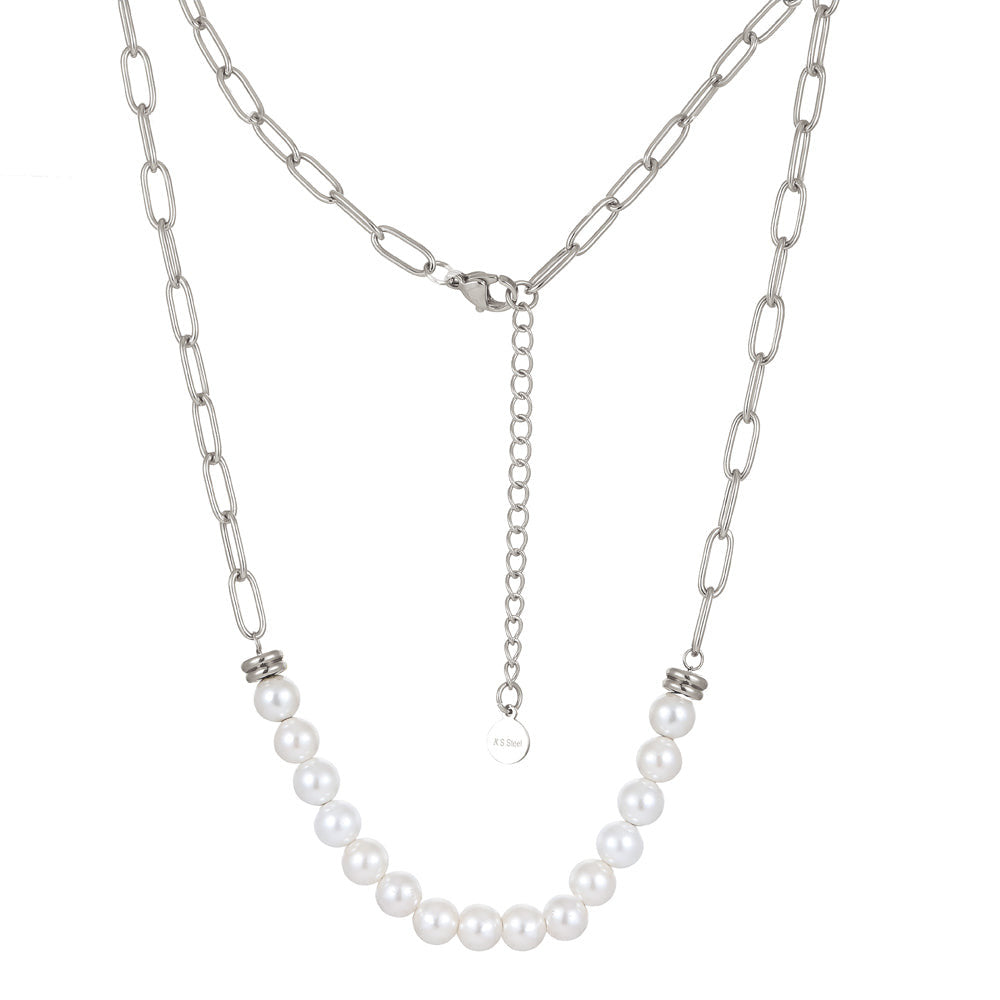 NSS796 STAINLESS STEEL NECKLACE WITH SHELL PEARL AAB CO..