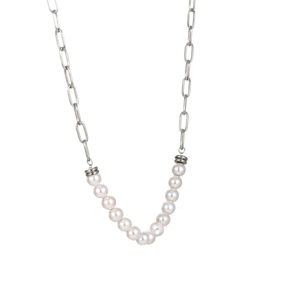 NSS796 STAINLESS STEEL NECKLACE WITH SHELL PEARL AAB CO..