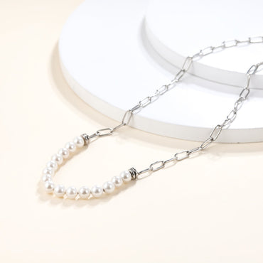 NSS796 STAINLESS STEEL NECKLACE WITH SHELL PEARL AAB CO..