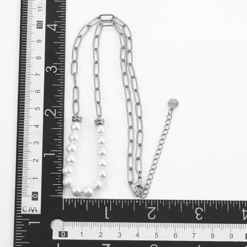 NSS796 STAINLESS STEEL NECKLACE WITH SHELL PEARL AAB CO..
