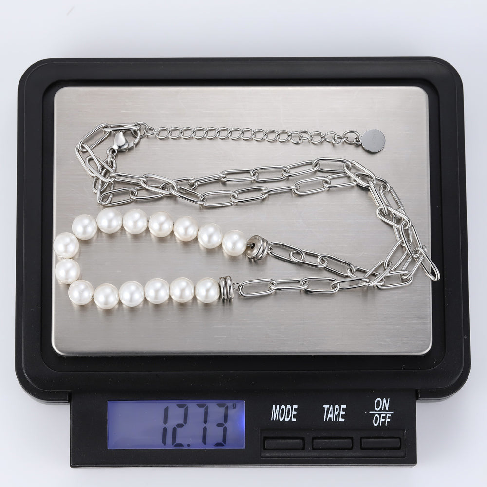 NSS796 STAINLESS STEEL NECKLACE WITH SHELL PEARL AAB CO..