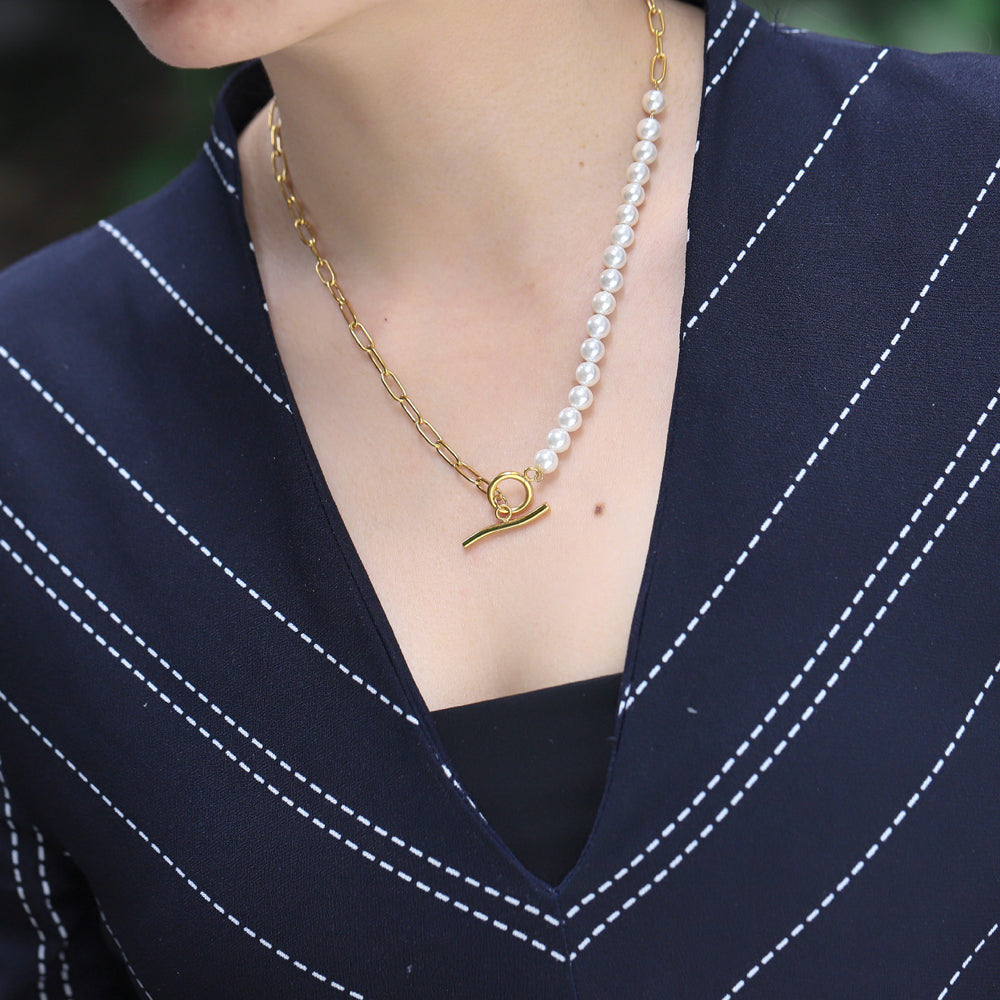 NSS797 STAINLESS STEEL NECKLACE WITH SHELL PEARL AAB CO..