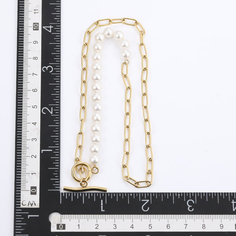 NSS797 STAINLESS STEEL NECKLACE WITH SHELL PEARL AAB CO..