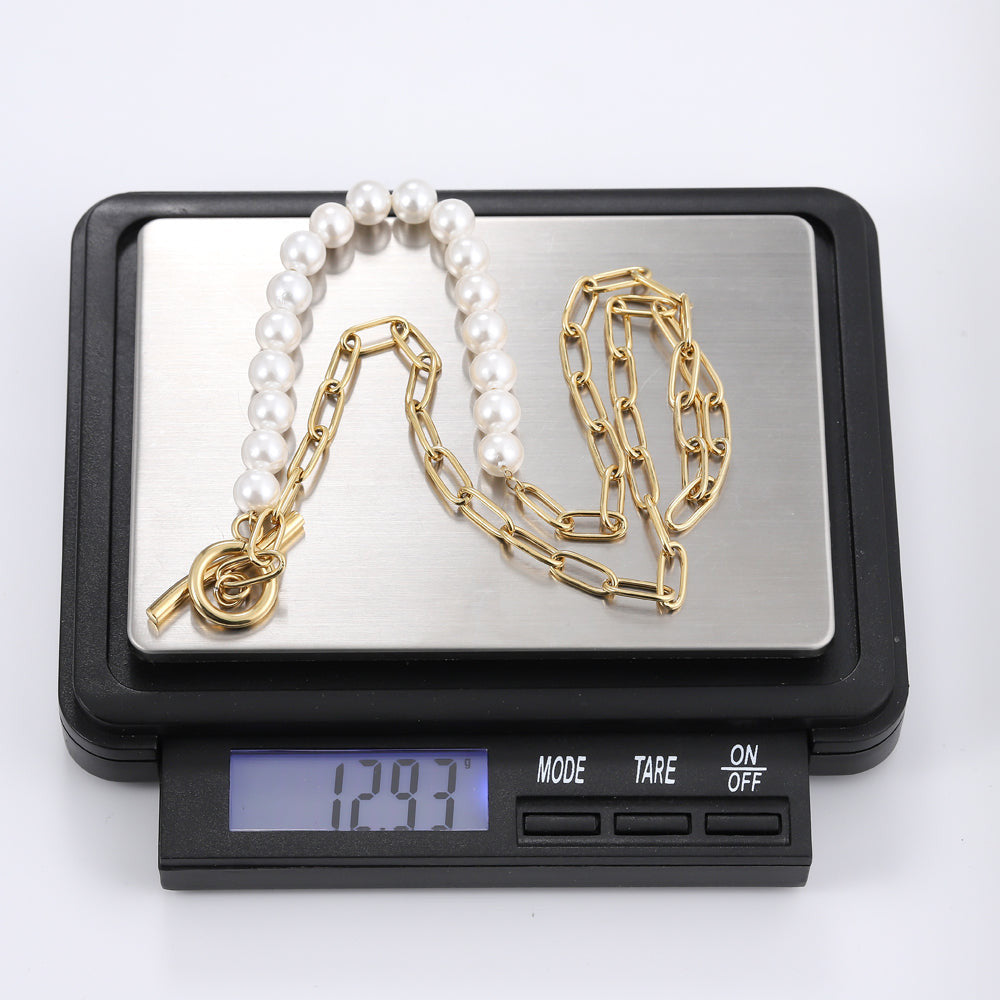 NSS797 STAINLESS STEEL NECKLACE WITH SHELL PEARL AAB CO..