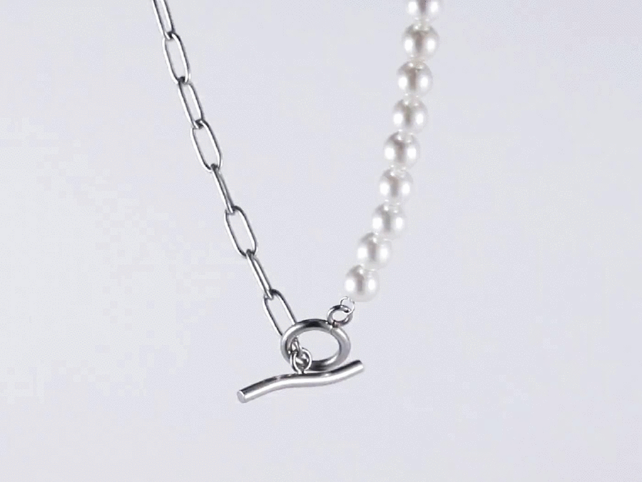 NSS797 STAINLESS STEEL NECKLACE WITH SHELL PEARL