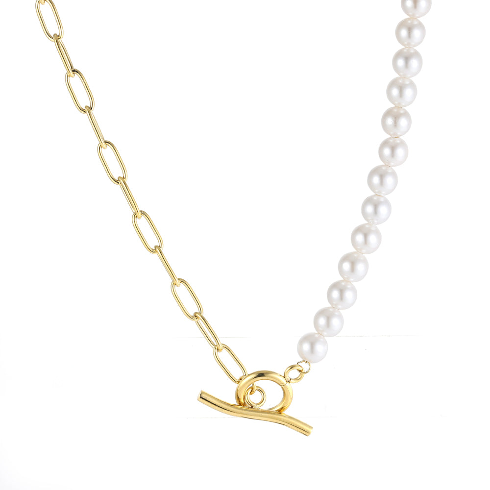 NSS797 STAINLESS STEEL NECKLACE WITH SHELL PEARL