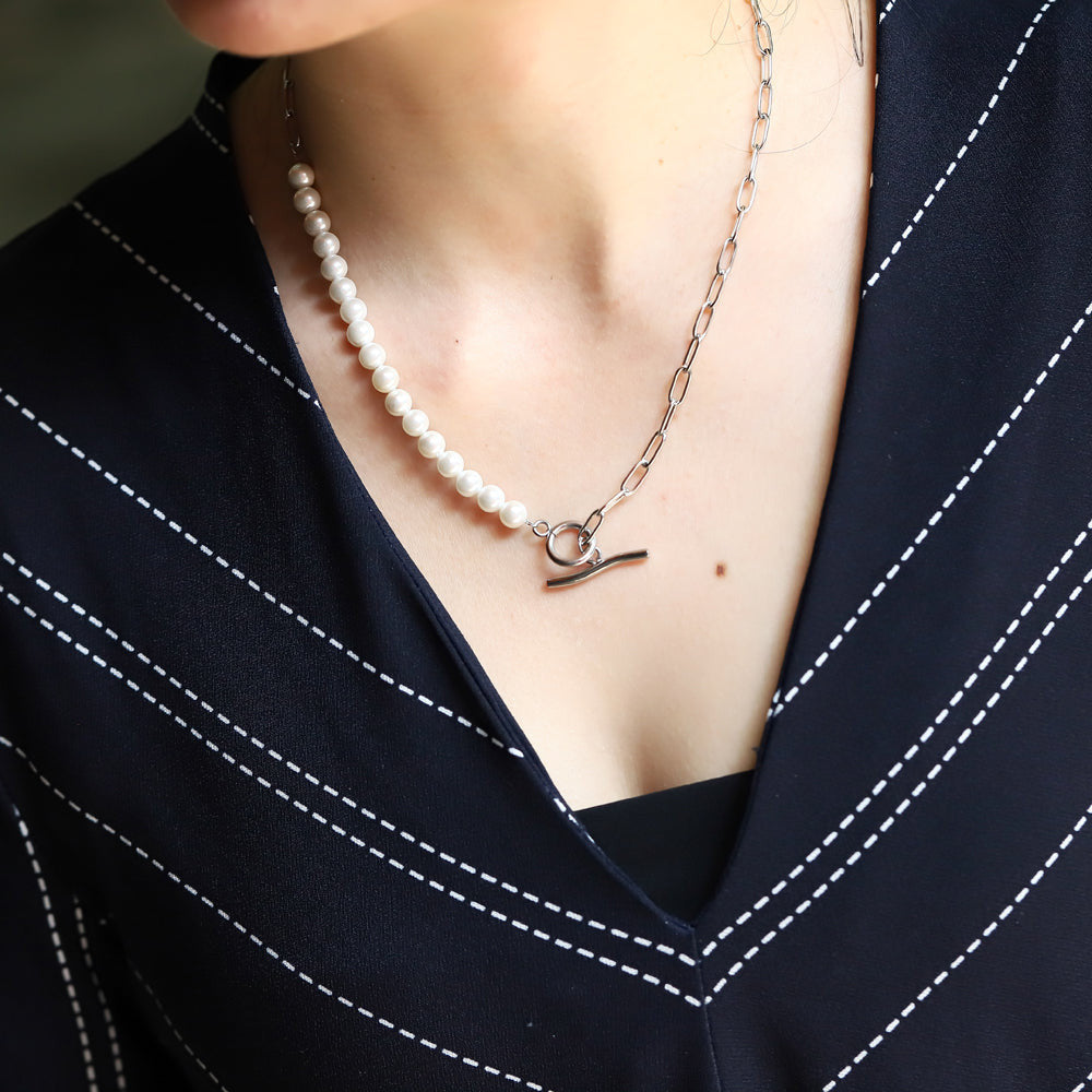 NSS797 STAINLESS STEEL NECKLACE WITH SHELL PEARL AAB CO..
