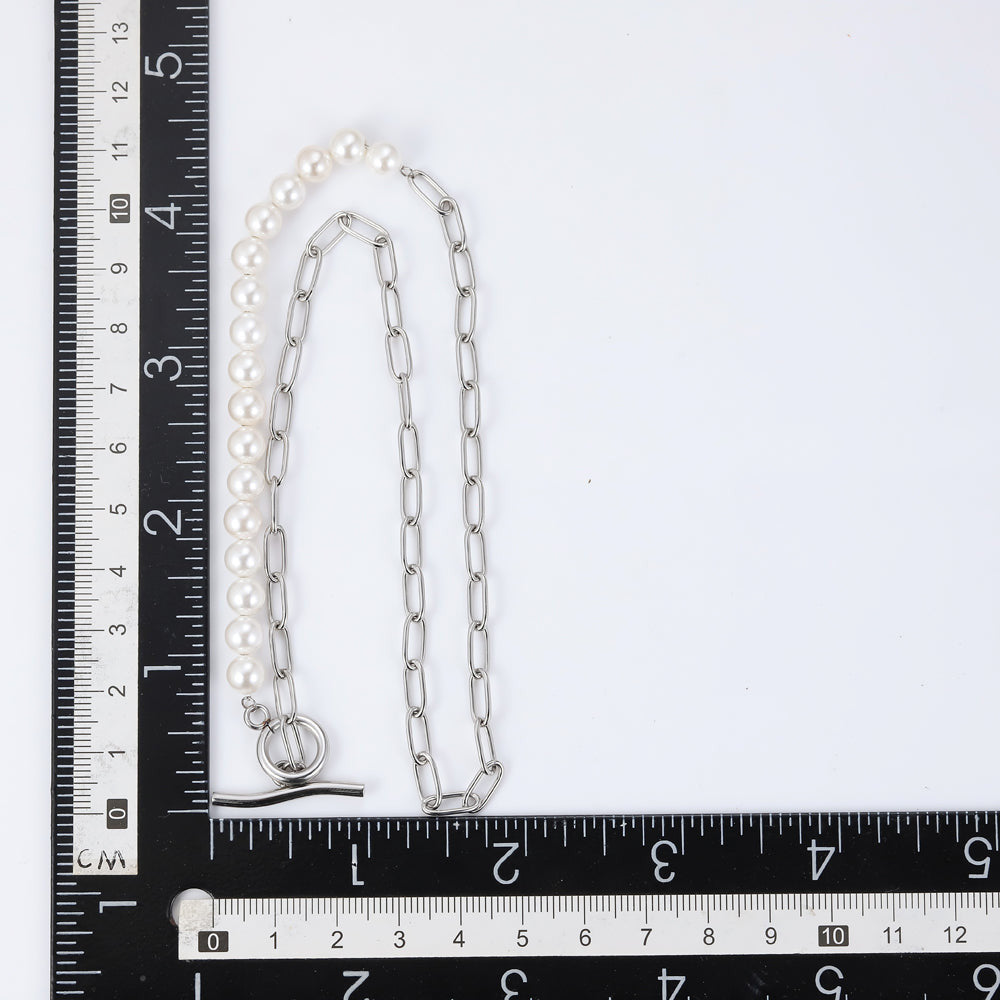 NSS797 STAINLESS STEEL NECKLACE WITH SHELL PEARL AAB CO..