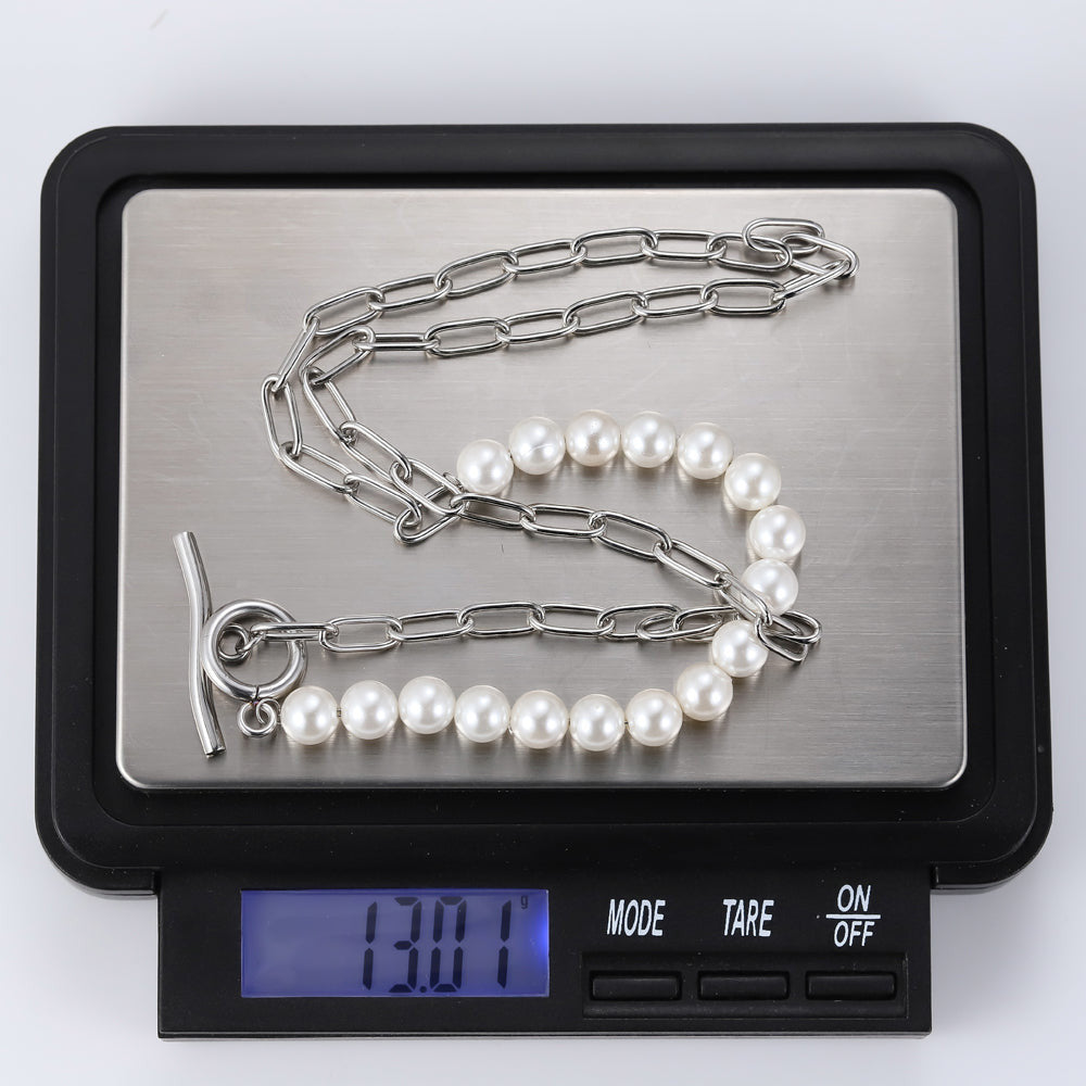 NSS797 STAINLESS STEEL NECKLACE WITH SHELL PEARL AAB CO..