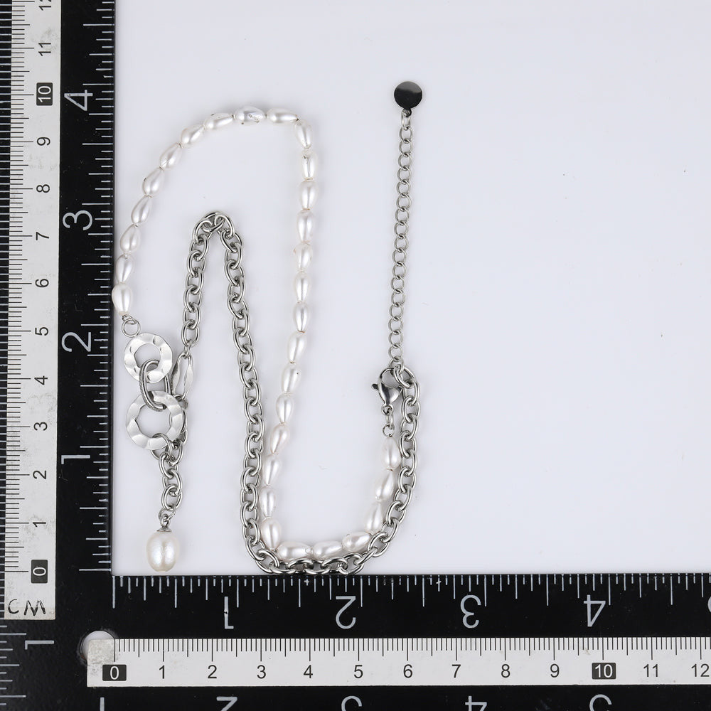 NSS798 STAINLESS STEEL NECKLACE WITH PEARL AAB CO..
