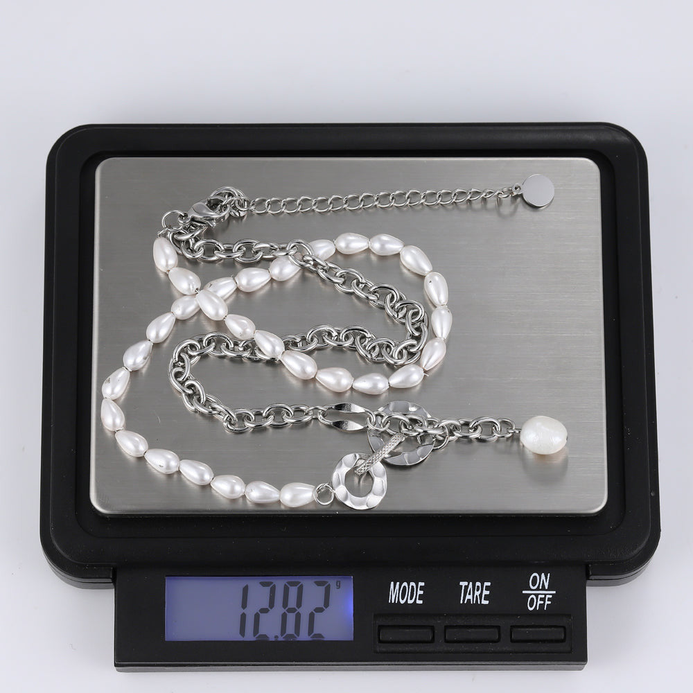 NSS798 STAINLESS STEEL NECKLACE WITH PEARL AAB CO..