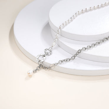 NSS798 STAINLESS STEEL NECKLACE WITH PEARL AAB CO..