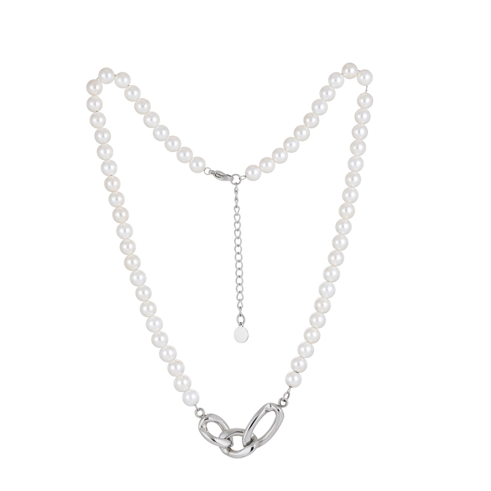 NSS802 STAINLESS STEEL NECKLACE WITH SHELL PEARL AAB CO..