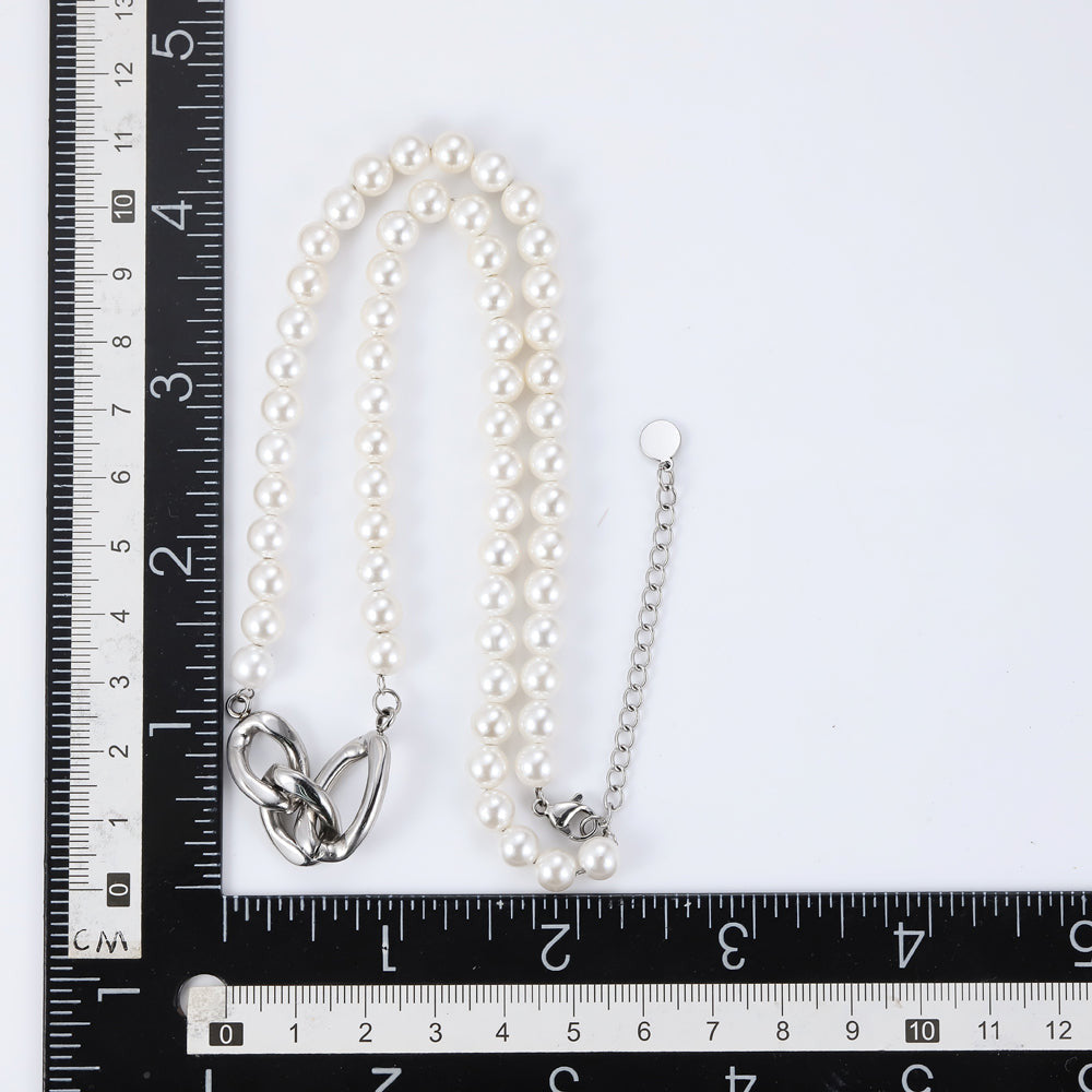 NSS802 STAINLESS STEEL NECKLACE WITH SHELL PEARL AAB CO..