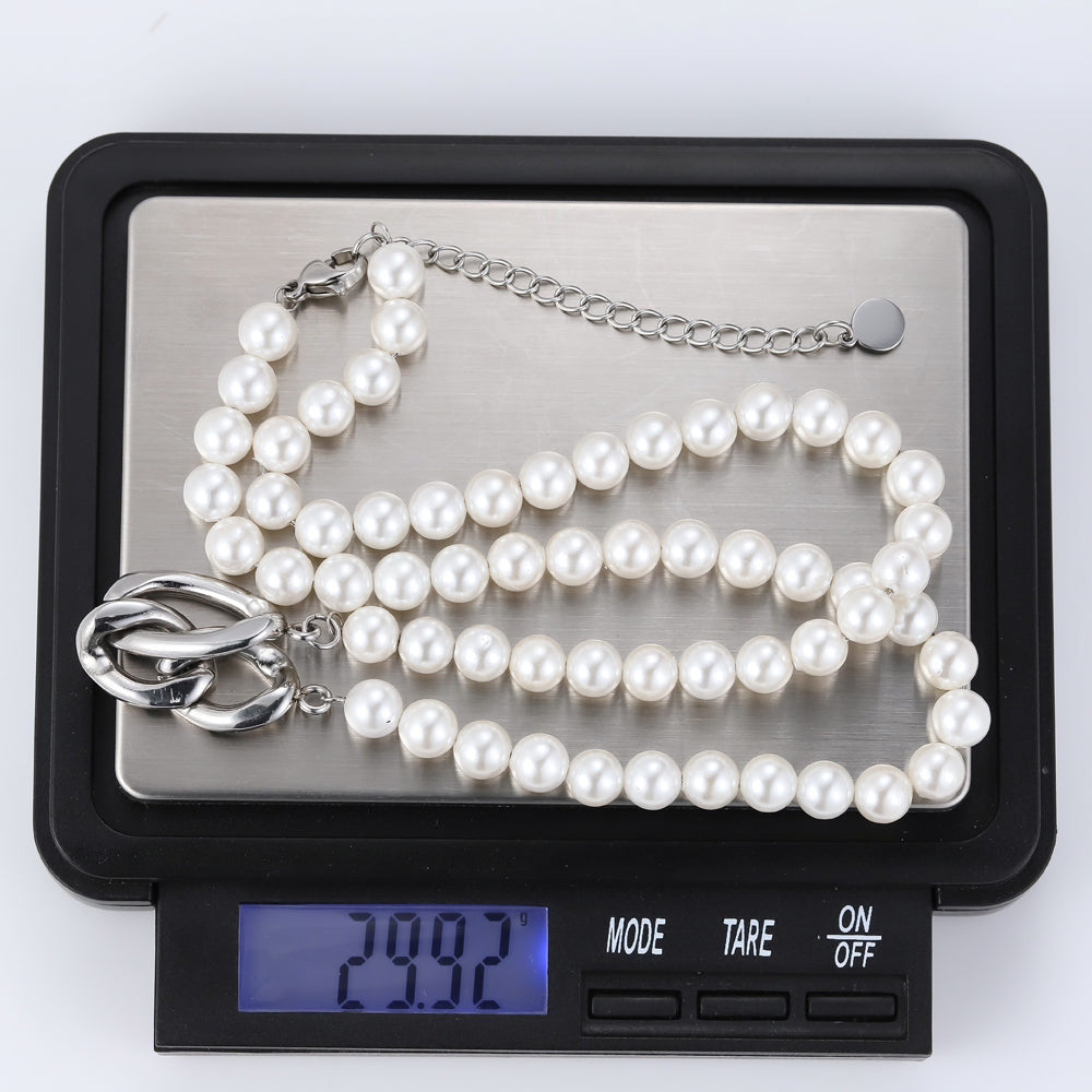 NSS802 STAINLESS STEEL NECKLACE WITH SHELL PEARL AAB CO..