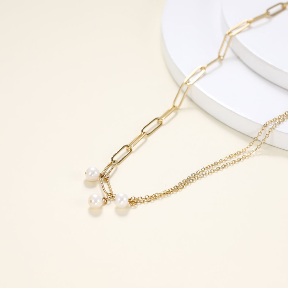 NSS803 STAINLESS STEEL NECKLACE WITH PEARL AAB CO..