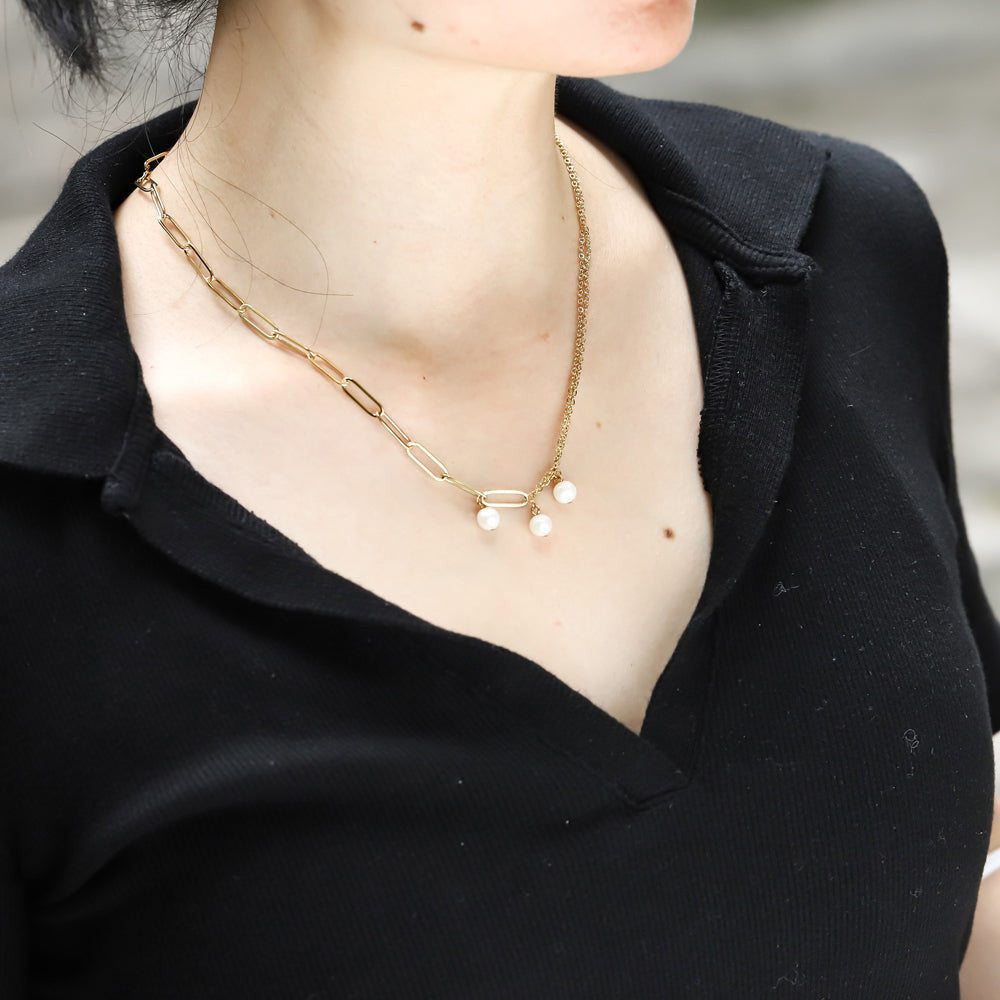 NSS803 STAINLESS STEEL NECKLACE WITH PEARL AAB CO..