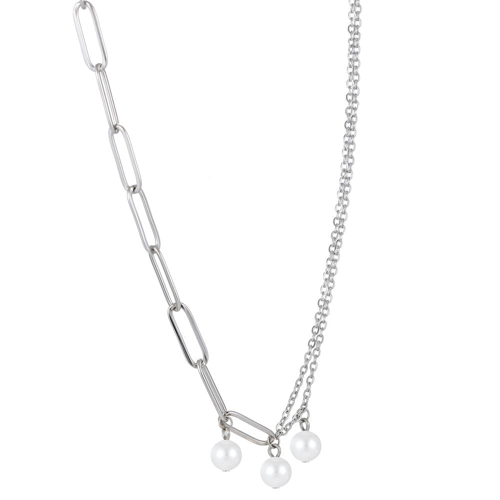 NSS803 STAINLESS STEEL NECKLACE WITH PEARL AAB CO..