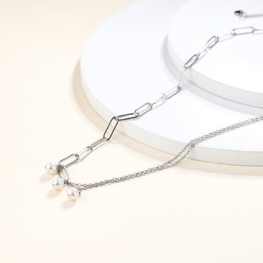 NSS803 STAINLESS STEEL NECKLACE WITH PEARL AAB CO..