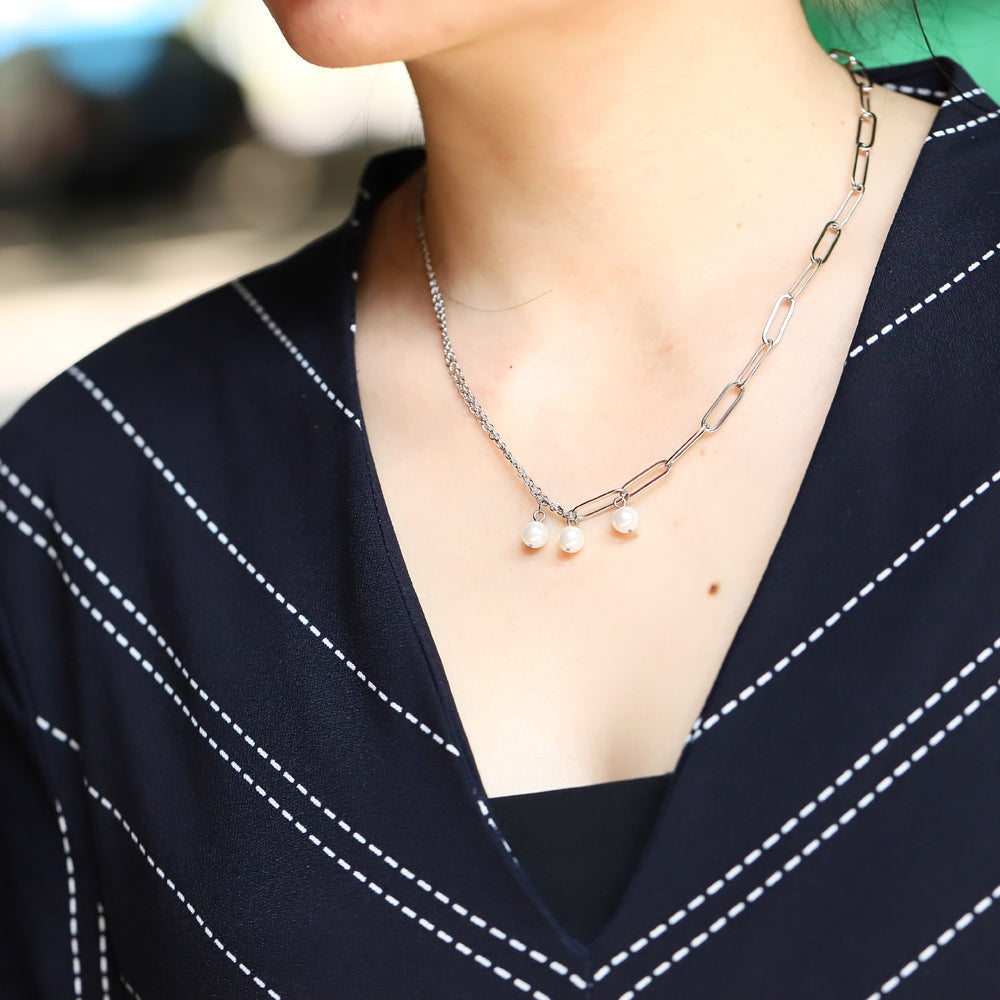 NSS803 STAINLESS STEEL NECKLACE WITH PEARL AAB CO..