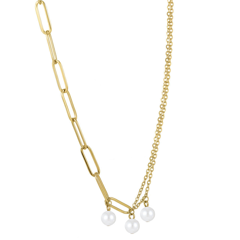 NSS803 STAINLESS STEEL NECKLACE WITH PEARL AAB CO..