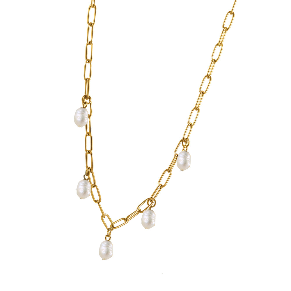 NSS804 STAINLESS STEEL NECKLACE WITH PEARL AAB CO..