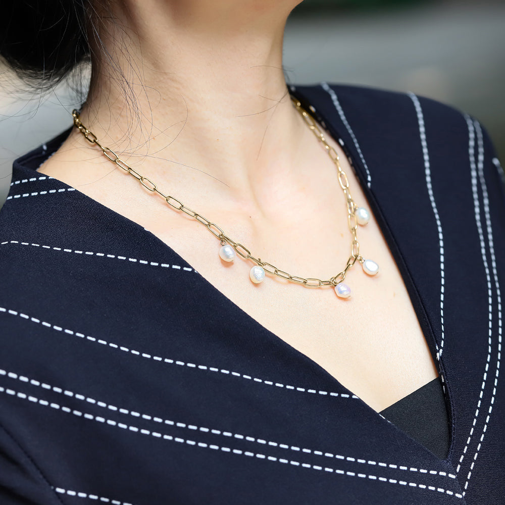 NSS804 STAINLESS STEEL NECKLACE WITH PEARL AAB CO..
