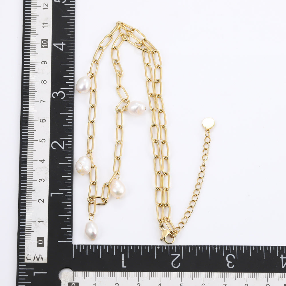 NSS804 STAINLESS STEEL NECKLACE WITH PEARL AAB CO..