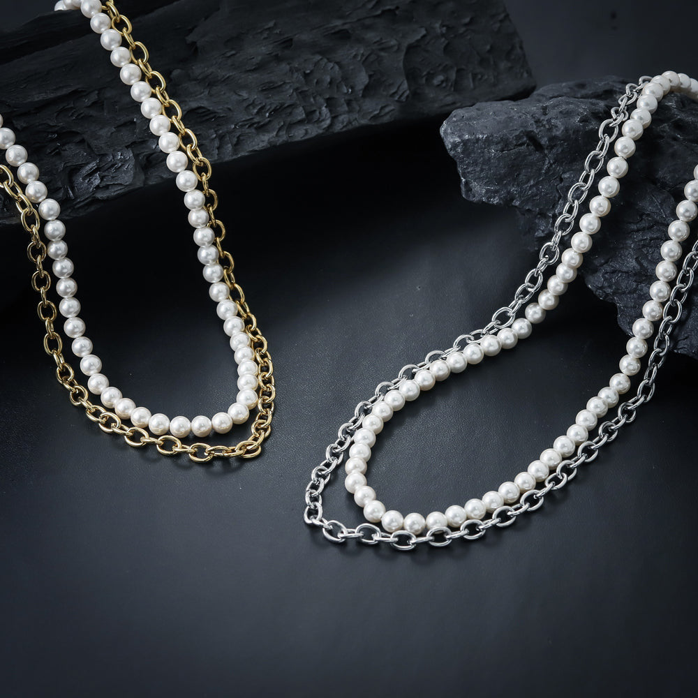 NSS862 STAINLESS STEEL NECKLACE WITH SHELL PEARL