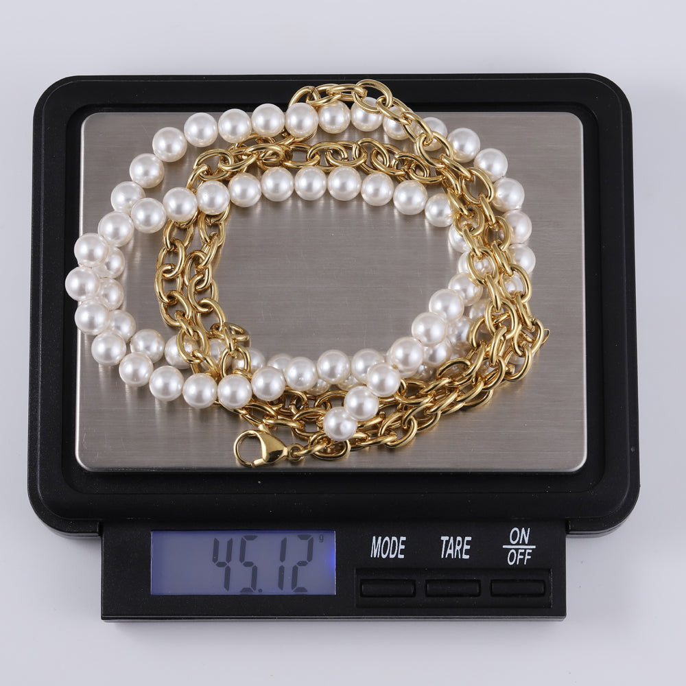 NSS862 STAINLESS STEEL NECKLACE WITH SHELL PEARL