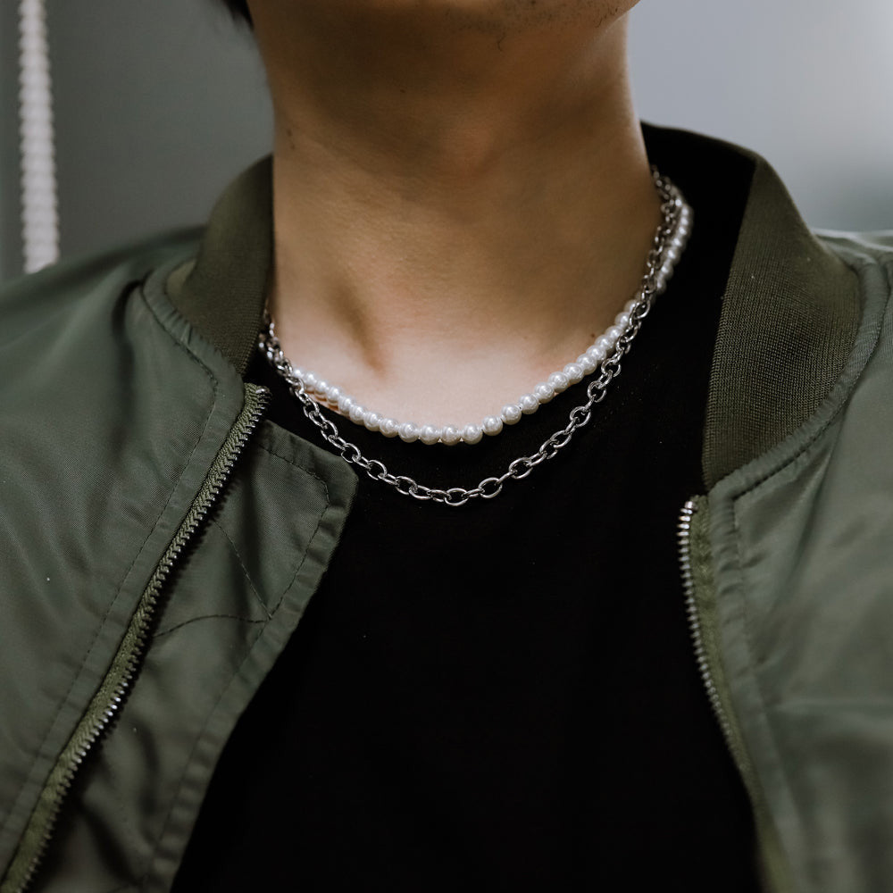 NSS862 STAINLESS STEEL NECKLACE WITH SHELL PEARL