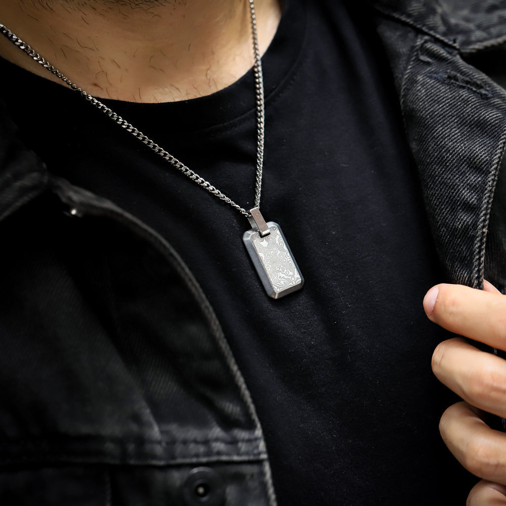 PSS1218 DAMASCUS STEEL PENDANT IN RECTANGLE SHAPE