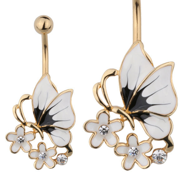 belly bars, body jewelry, flower, banana with butterfly