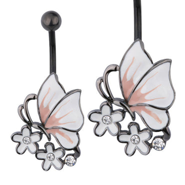 belly bars, body jewelry, flower, banana with butterfly